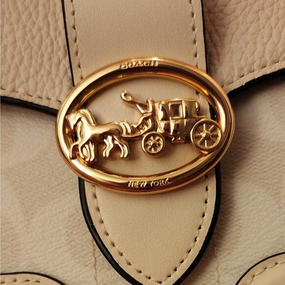 Coach 7287 Georgie Crossbody Bag Signature Canvas Chalk Gold Chain Strap Leather - Picture 3 of 12